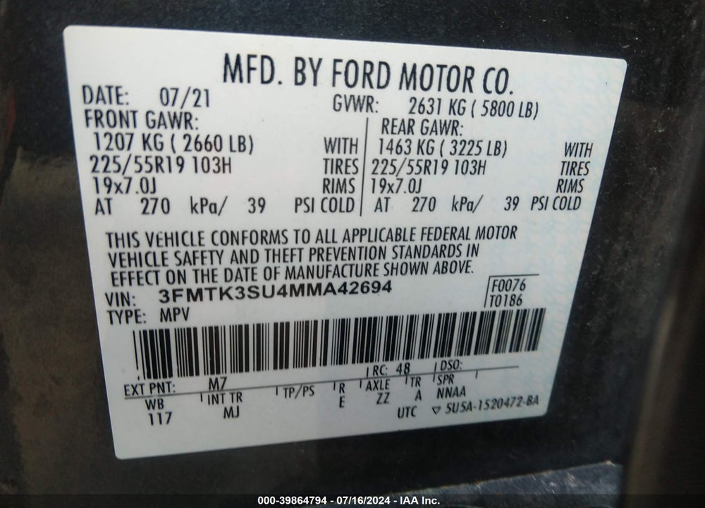 2021 FORD MUSTANG MACH-E PREMIUM VIN: 3FMTK3SU4MMA42694