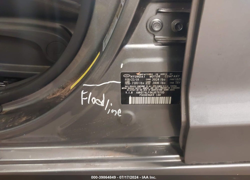 2019 HYUNDAI ELANTRA SE VIN: KMHD74LF9KU879705