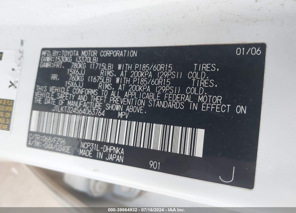 2006 SCION XB VIN: JTLKT324564063764
