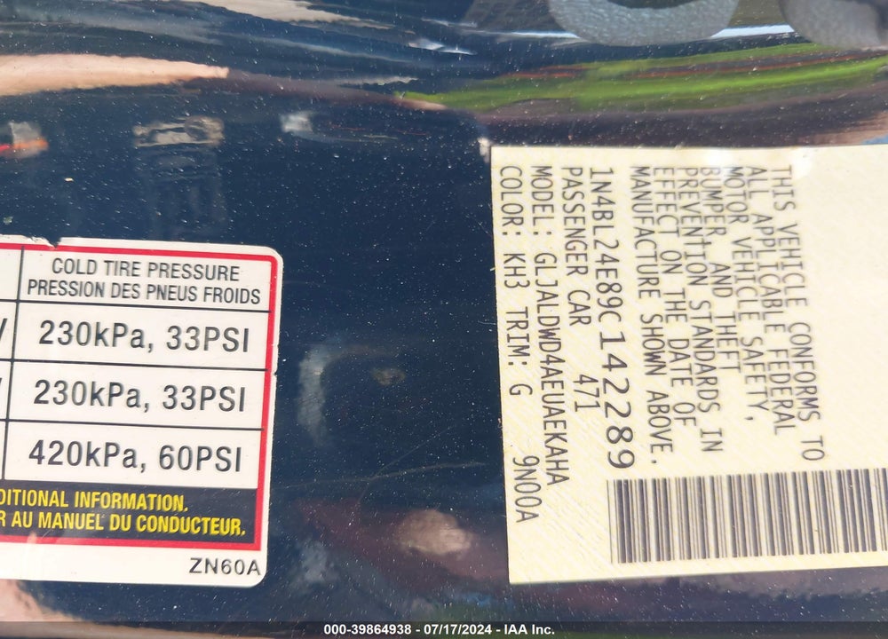 2009 NISSAN ALTIMA 3.5 SE VIN: 1N4BL24E89C142289