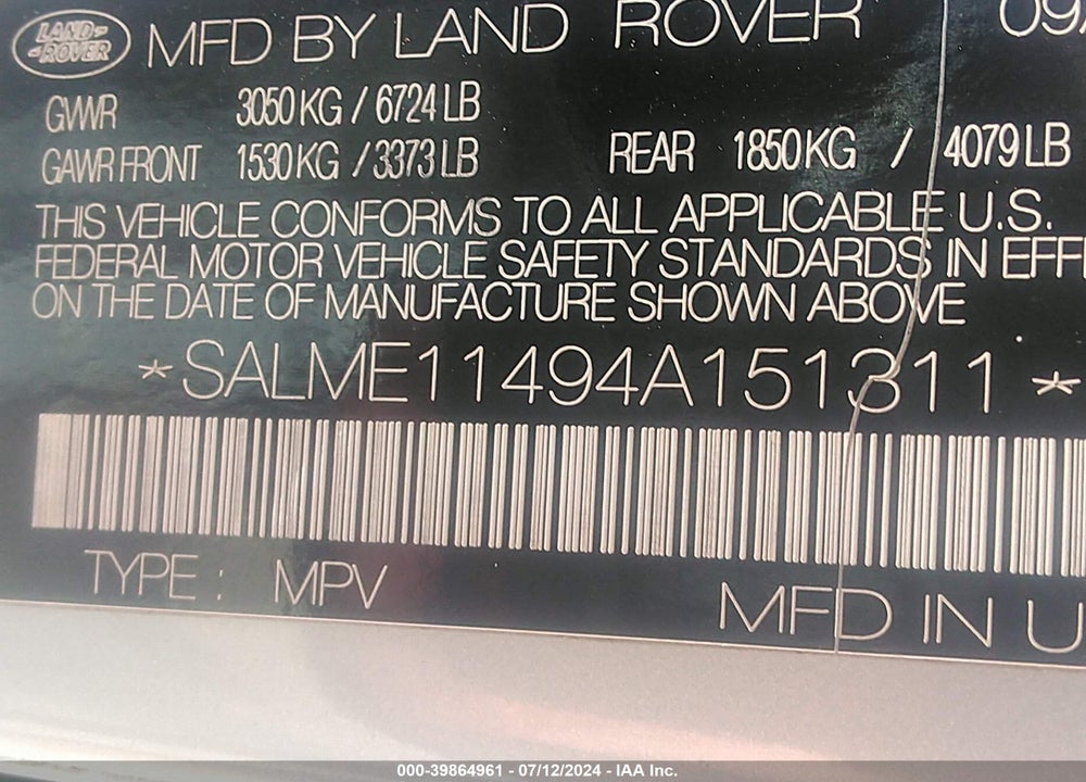 2004 LAND ROVER RANGE ROVER HSE VIN: SALME11494A151311