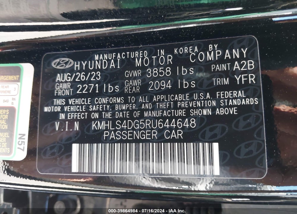 2024 HYUNDAI ELANTRA SEL VIN: KMHLS4DG5RU644648