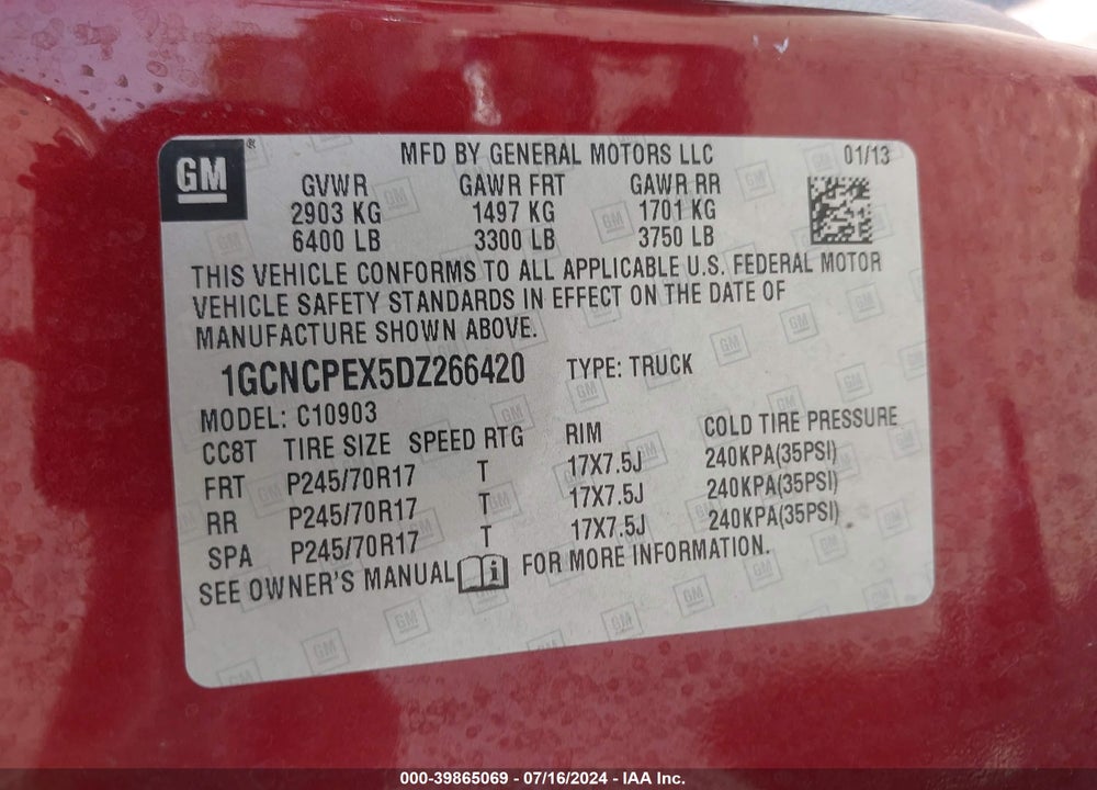 2013 CHEVROLET SILVERADO 1500 WORK TRUCK VIN: 1GCNCPEX5DZ266420