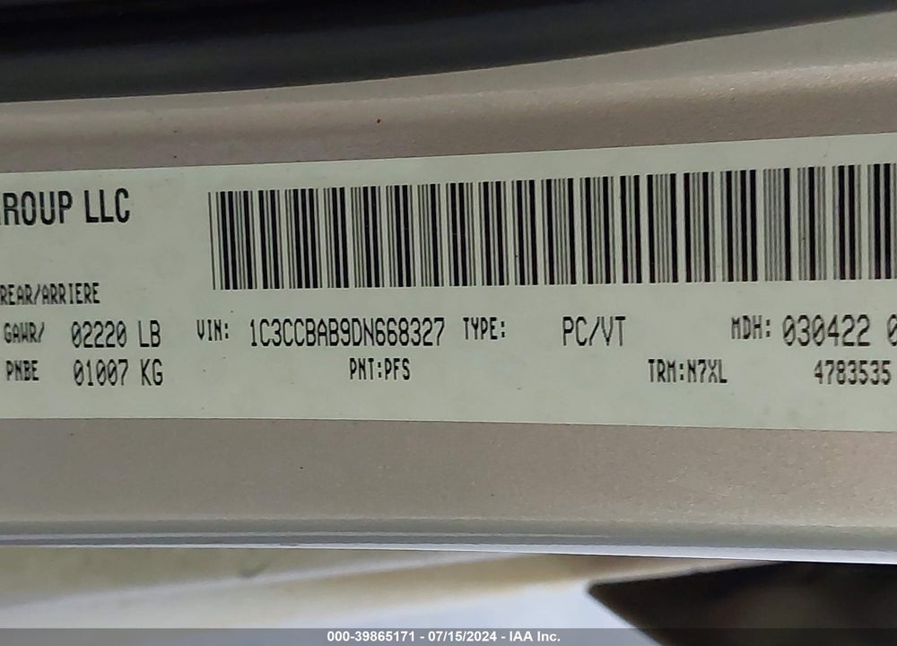 2013 CHRYSLER 200 LX VIN: 1C3CCBAB9DN668327