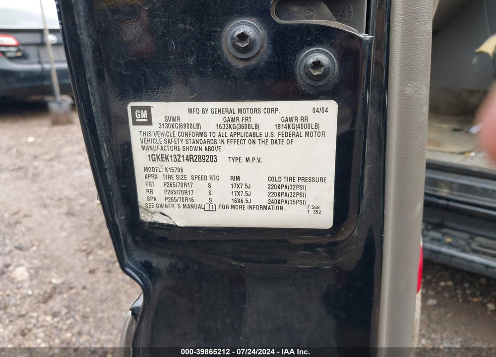 2004 GMC YUKON SLT VIN: 1GKEK13Z14R289203