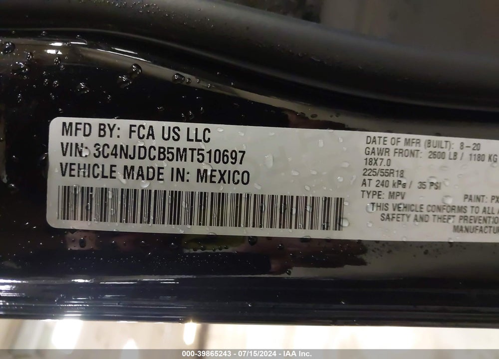 2021 JEEP COMPASS LIMITED 4X4 VIN: 3C4NJDCB5MT510697