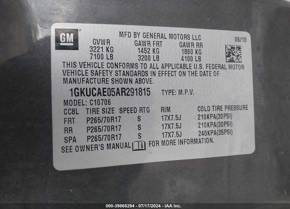 2010 GMC YUKON SLE VIN: 1GKUCAE05AR291815