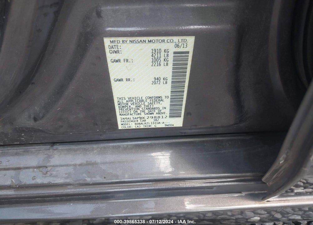 2013 NISSAN ALTIMA 2.5 S VIN: 1N4AL3AP9DC298812
