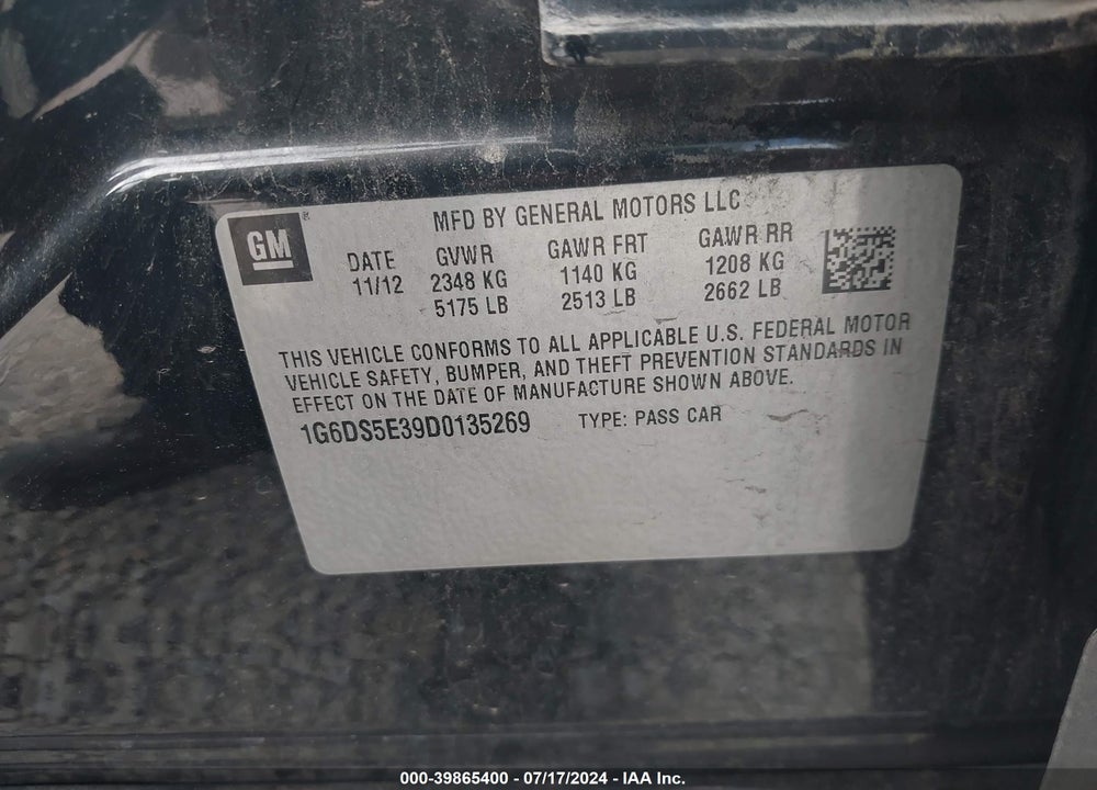 2013 CADILLAC CTS PREMIUM VIN: 1G6DS5E39D0135269
