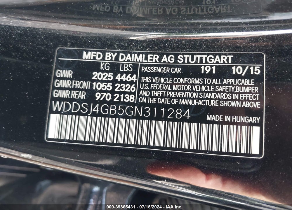 2016 MERCEDES-BENZ CLA 250 4MATIC VIN: WDDSJ4GB5GN311284