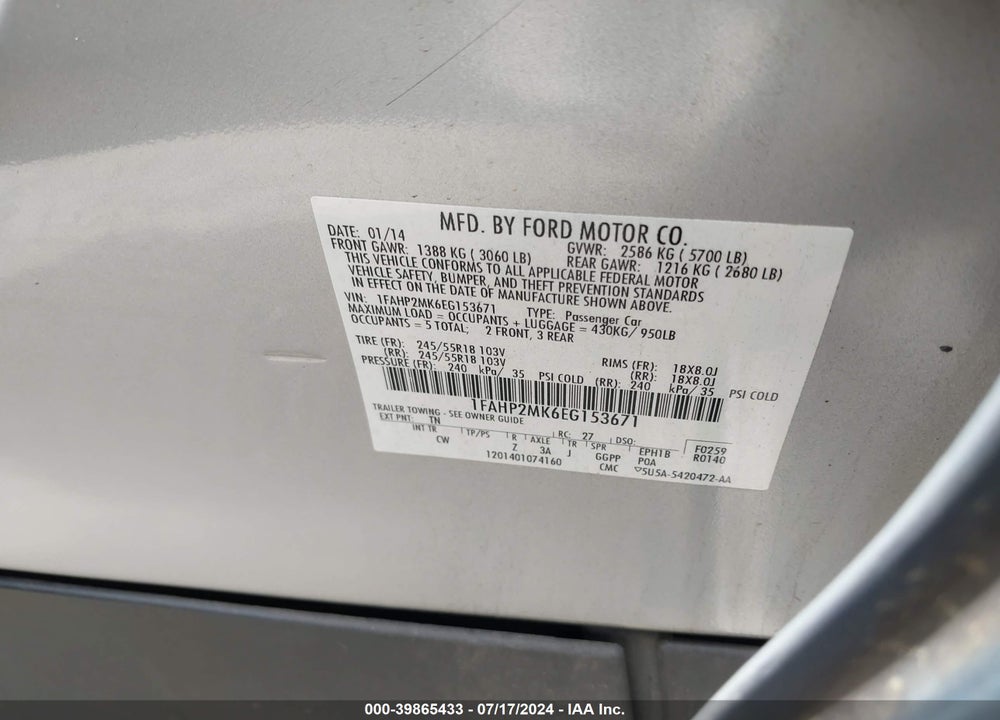 2014 FORD POLICE INTERCEPTOR VIN: 1FAHP2MK6EG153671
