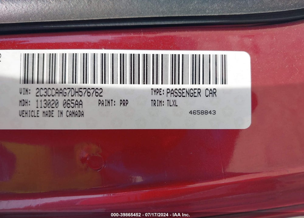 2013 CHRYSLER 300 MOTOWN VIN: 2C3CCAAG7DH576762