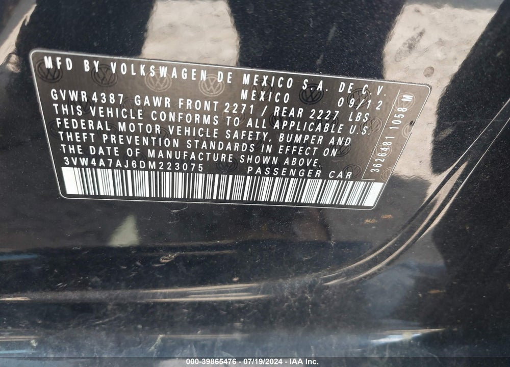 2013 VOLKSWAGEN JETTA GLI AUTOBAHN W/NAV VIN: 3VW4A7AJ6DM223075