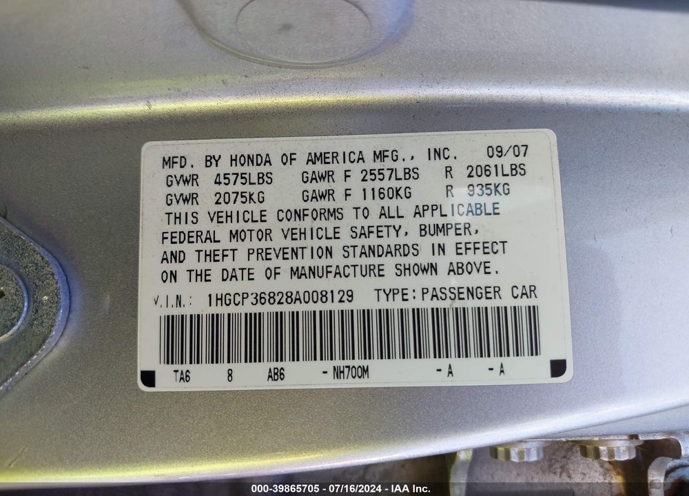 2008 HONDA ACCORD 3.5 EX-L VIN: 1HGCP36828A008129