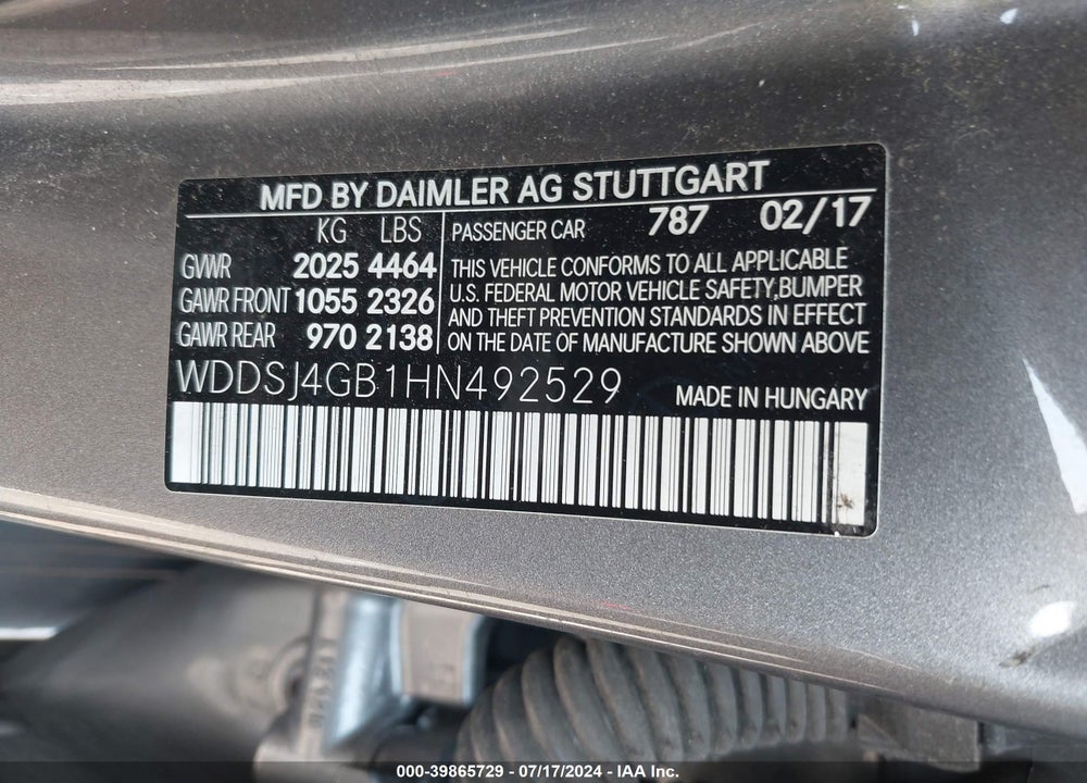2017 MERCEDES-BENZ CLA 250 4MATIC VIN: WDDSJ4GB1HN492529