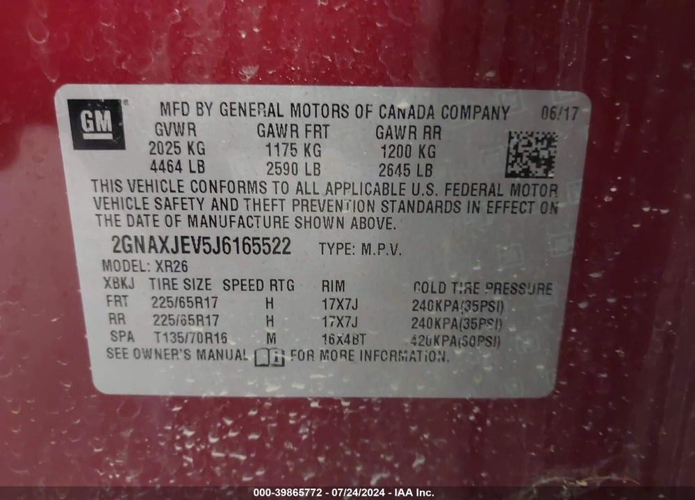 2018 CHEVROLET EQUINOX LT VIN: 2GNAXJEV5J6165522