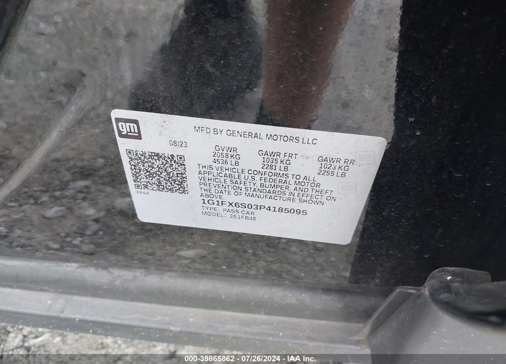 2023 CHEVROLET BOLT EV FWD 2LT VIN: 1G1FX6S03P4185095