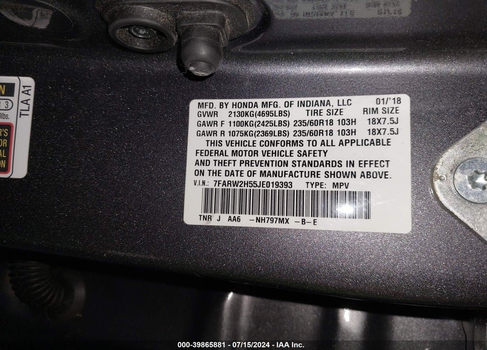 2018 HONDA CR-V EX VIN: 7FARW2H55JE019393
