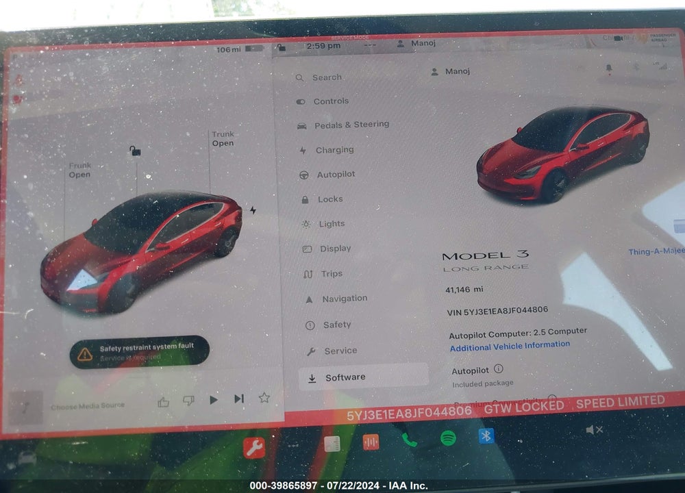 2018 TESLA MODEL 3 LONG RANGE/MID RANGE VIN: 5YJ3E1EA8JF044806