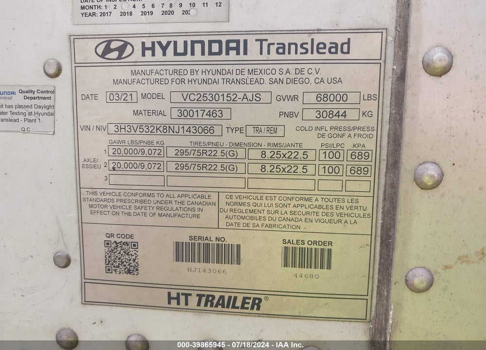 2022 HYUNDAI TRANSLEAD INC --- VIN: 3H3V532K8NJ143066