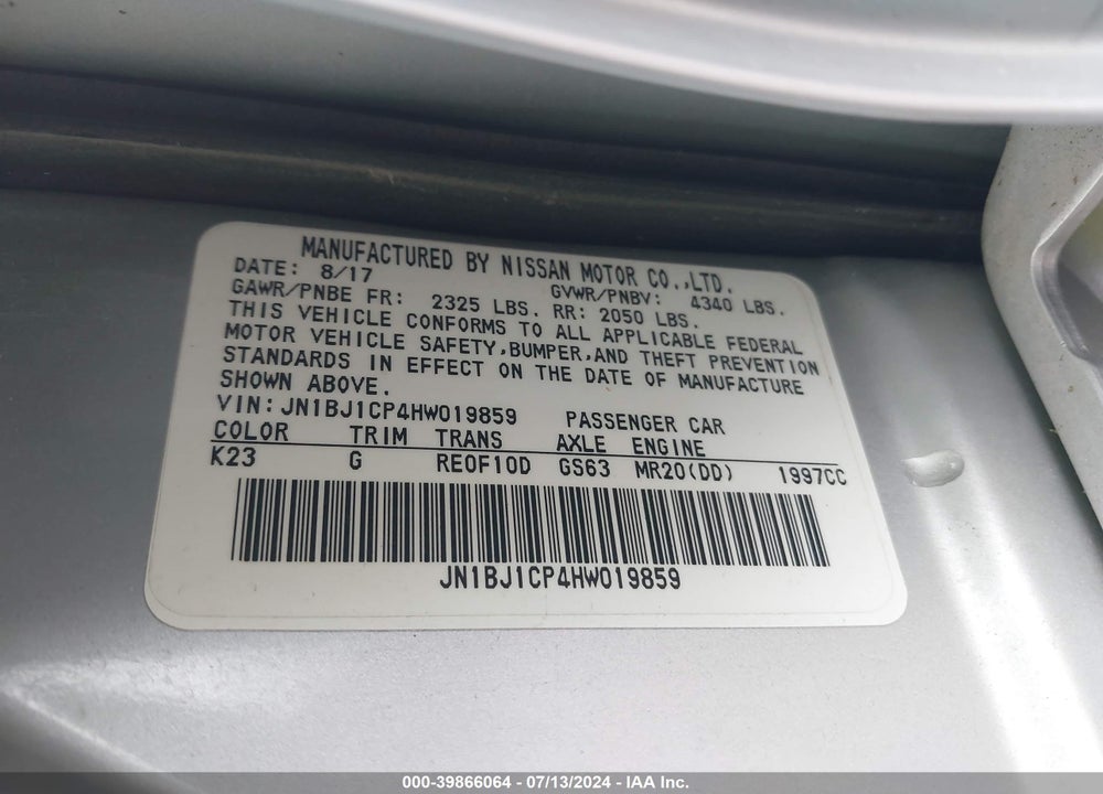 2017 NISSAN ROGUE SPORT S VIN: JN1BJ1CP4HW019859