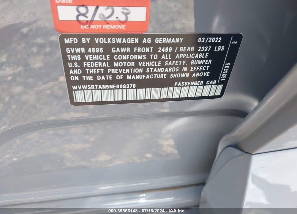 2022 VOLKSWAGEN ARTEON 2.0T SE R-LINE VIN: WVWSR7AN5NE008378