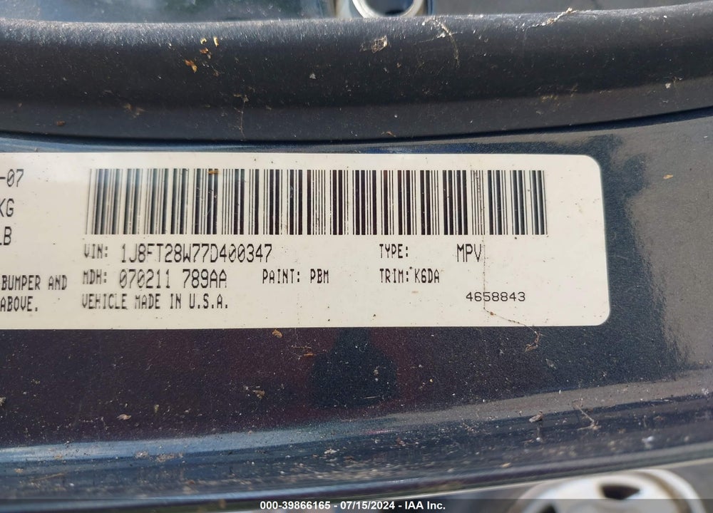 2007 JEEP PATRIOT SPORT VIN: 1J8FT28W77D400347