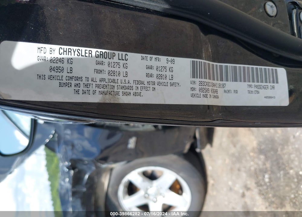 2010 DODGE CHARGER SXT VIN: 2B3CA3CV3AH118187