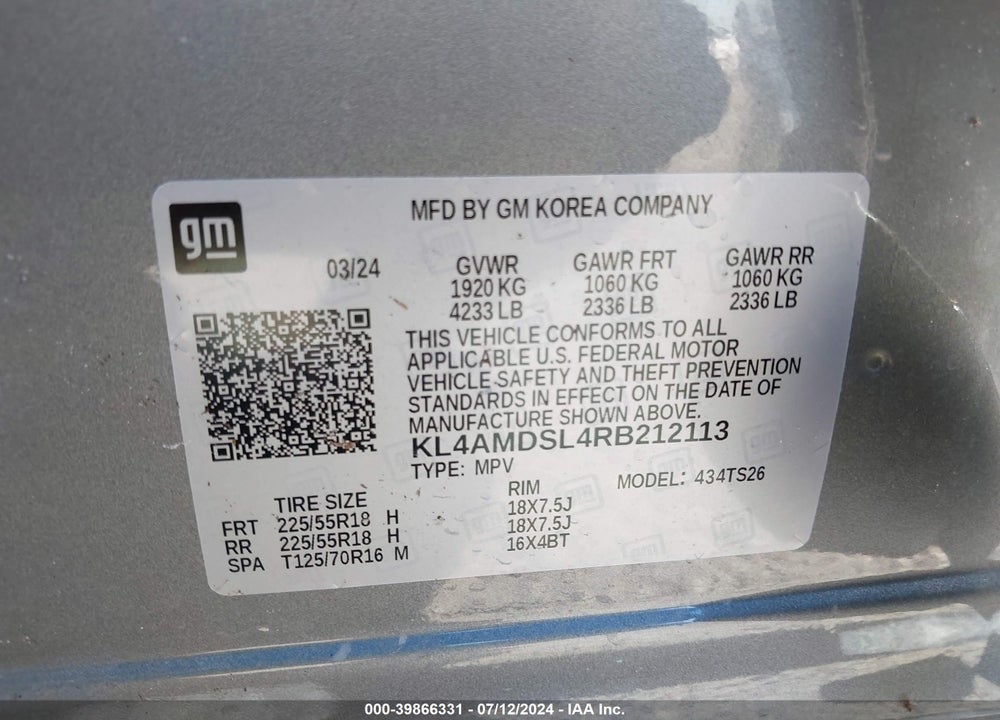 2024 BUICK ENCORE GX SPORT TOURING FWD VIN: KL4AMDSL4RB212113