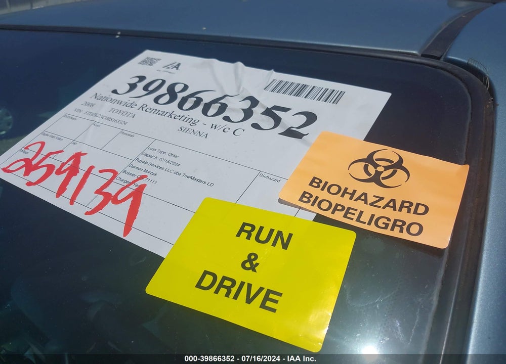 2008 TOYOTA SIENNA LE VIN: 5TDZK23C08S163324