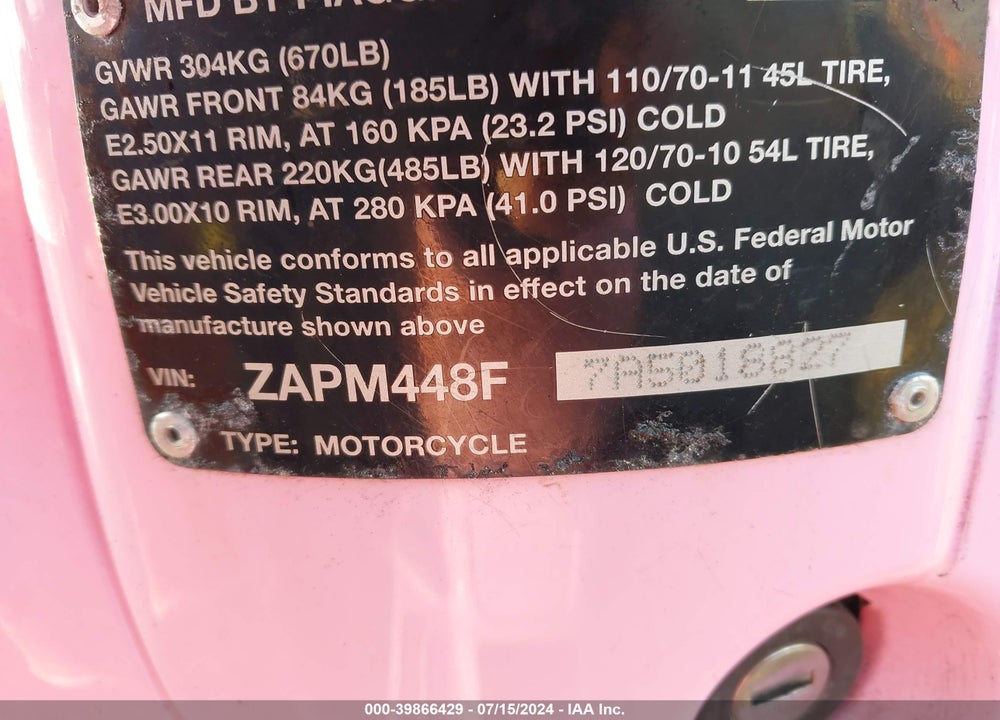 2010 VESPA LX 150 VIN: ZAPM448F7A5018827