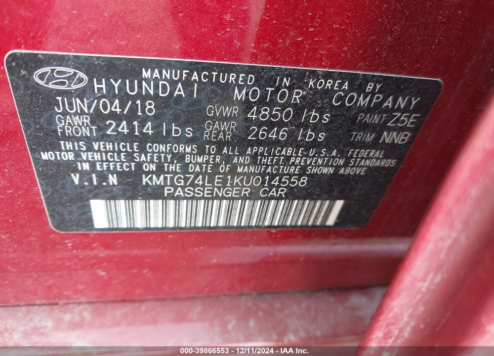 2019 GENESIS G70 VIN: KMTG74LE1KU014558