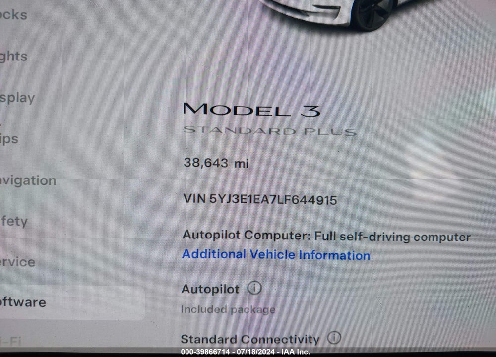 2020 TESLA MODEL 3 STANDARD RANGE PLUS REAR-WHEEL DRIVE/STANDARD RANGE REAR-WHEEL DRIVE VIN: 5YJ3E1EA7LF644915