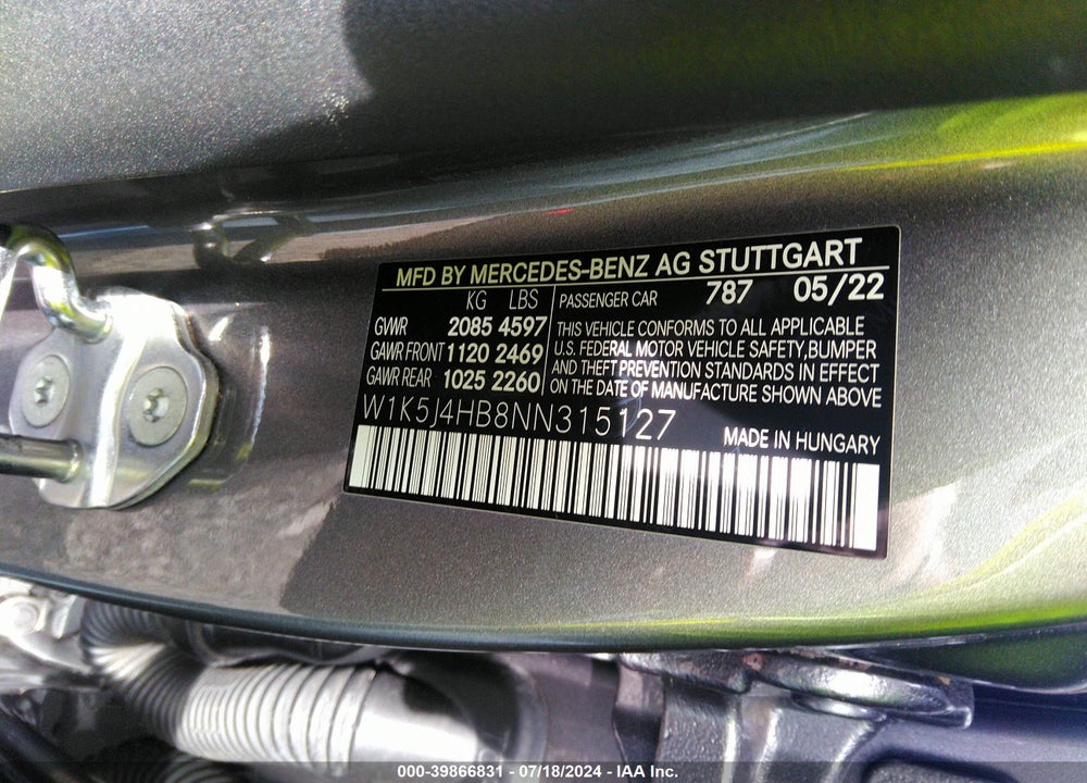 2022 MERCEDES-BENZ CLA 250 COUPE VIN: W1K5J4HB8NN315127