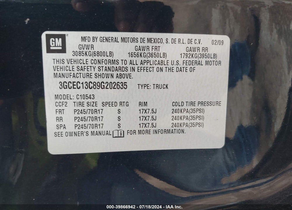 2009 CHEVROLET SILVERADO 1500 LS VIN: 3GCEC13C89G202635