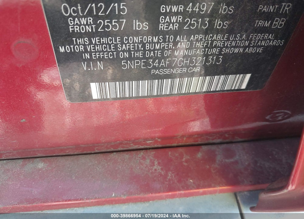 2016 HYUNDAI SONATA LIMITED VIN: 5NPE34AF7GH321313