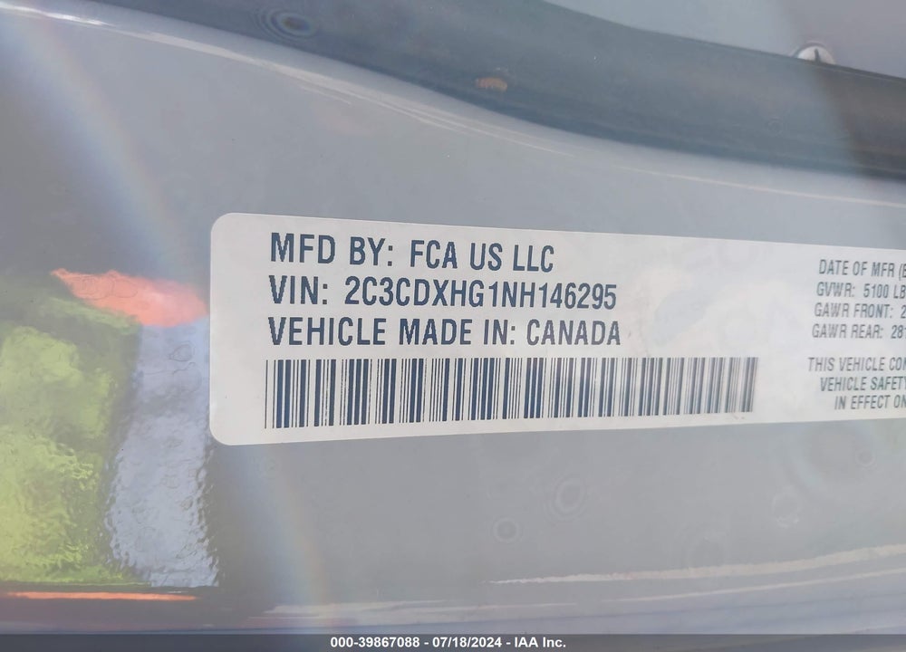 2022 DODGE CHARGER GT RWD VIN: 2C3CDXHG1NH146295