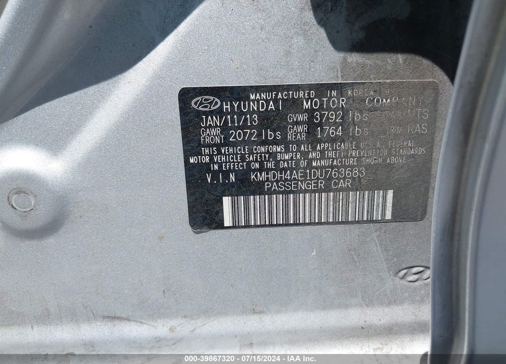 2013 HYUNDAI ELANTRA GLS VIN: KMHDH4AE1DU763683