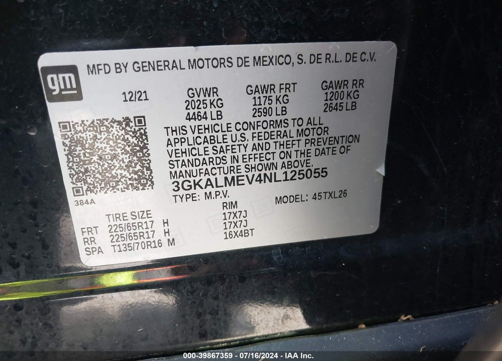 2022 GMC TERRAIN FWD SLE VIN: 3GKALMEV4NL125055