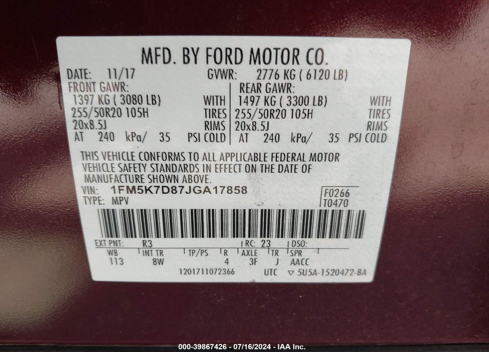 2018 FORD EXPLORER XLT VIN: 1FM5K7D87JGA17858
