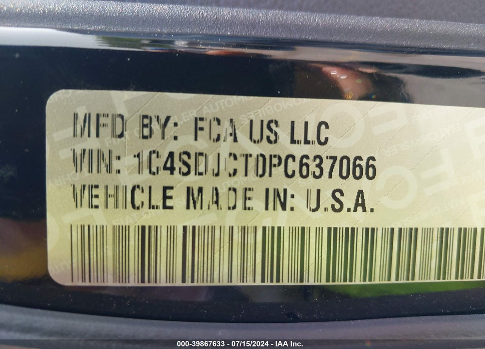 2023 DODGE DURANGO R/T PLUS AWD VIN: 1C4SDJCT0PC637066