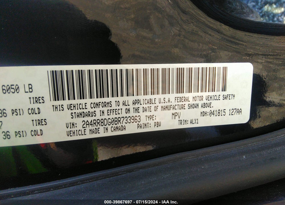 2011 CHRYSLER TOWN & COUNTRY TOURING-L VIN: 2A4RR8DG0BR733963