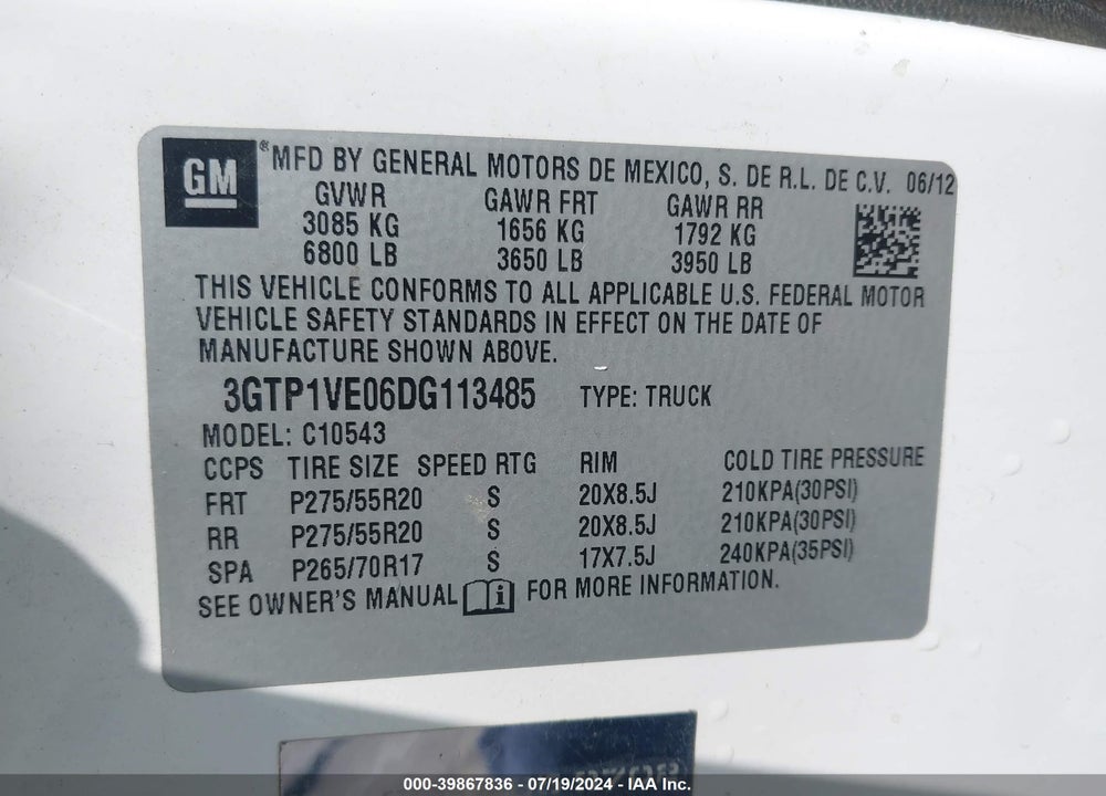 2013 GMC SIERRA 1500 SLE VIN: 3GTP1VE06DG113485