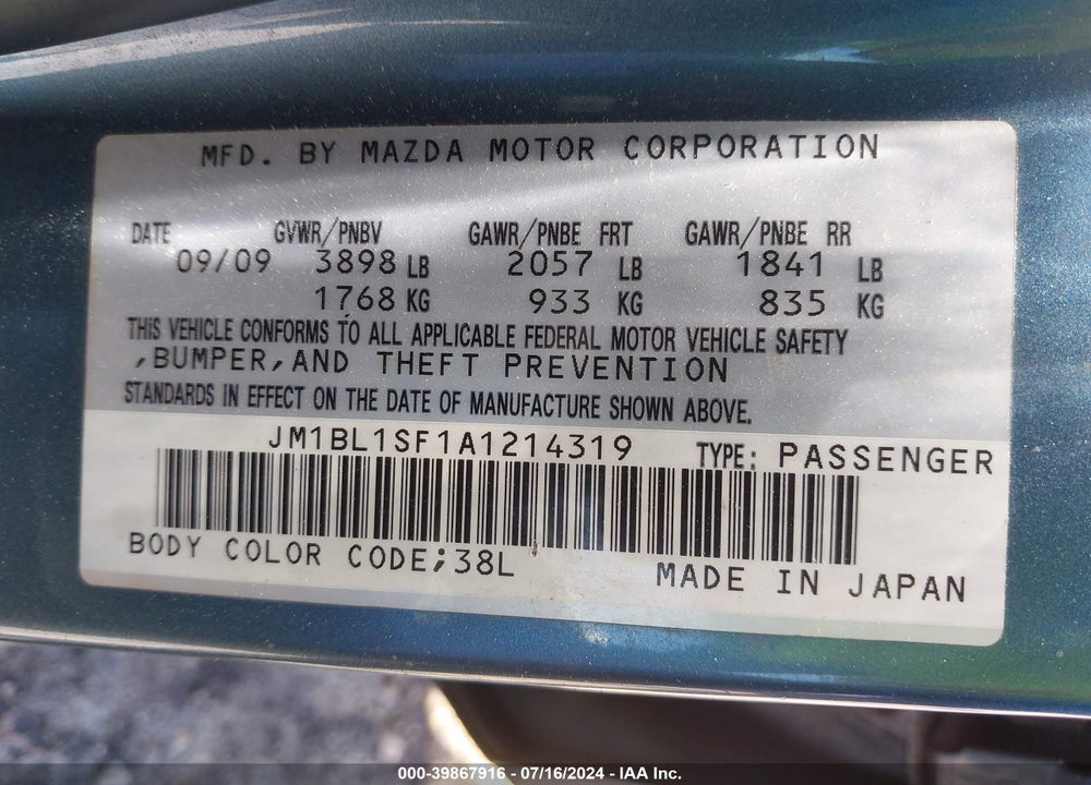 2010 MAZDA 3 I SPORT VIN: JM1BL1SF1A1214319