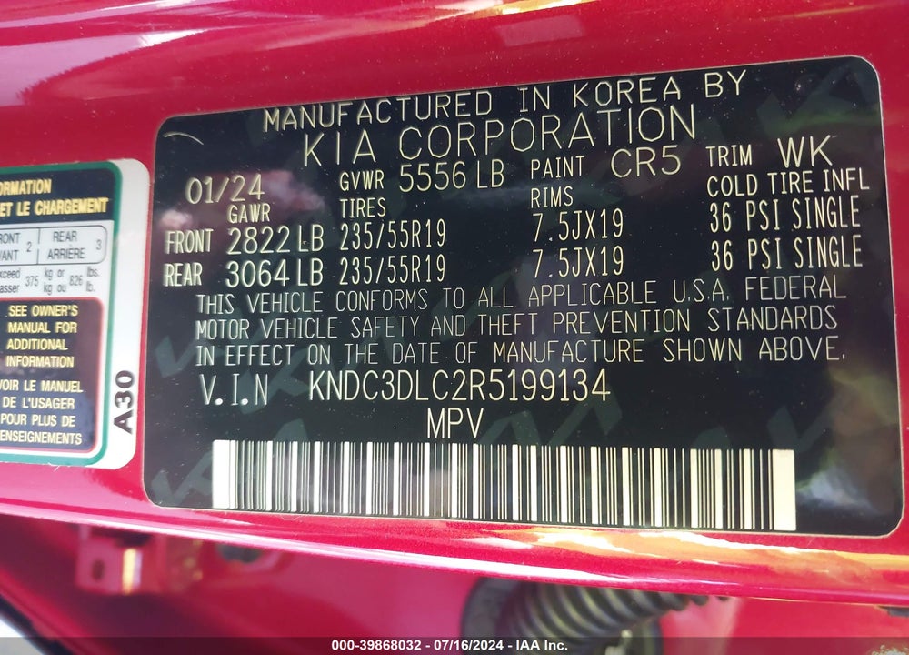 2024 KIA EV6 WIND VIN: KNDC3DLC2R5199134