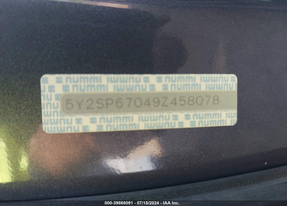 2009 PONTIAC VIBE VIN: 5Y2SP67049Z458078
