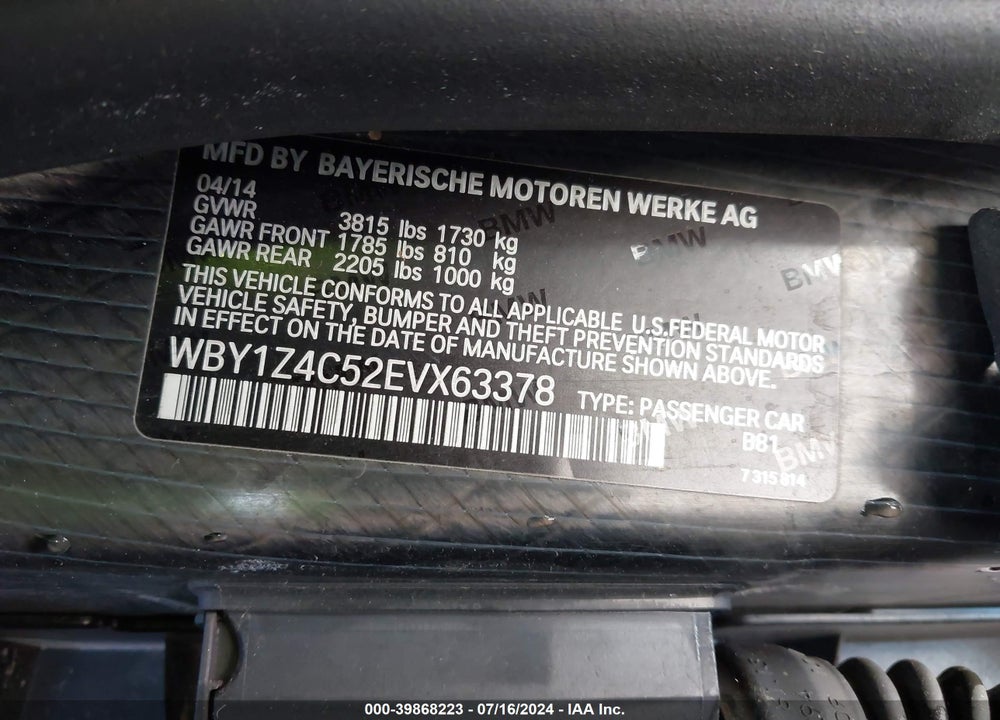 2014 BMW I3 BASE W/RANGE EXTENDER VIN: WBY1Z4C52EVX63378