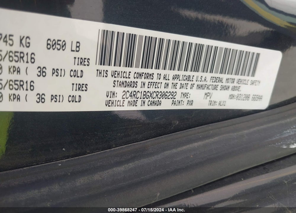 2012 CHRYSLER TOWN & COUNTRY TOURING VIN: 2C4RC1BGXCR306292