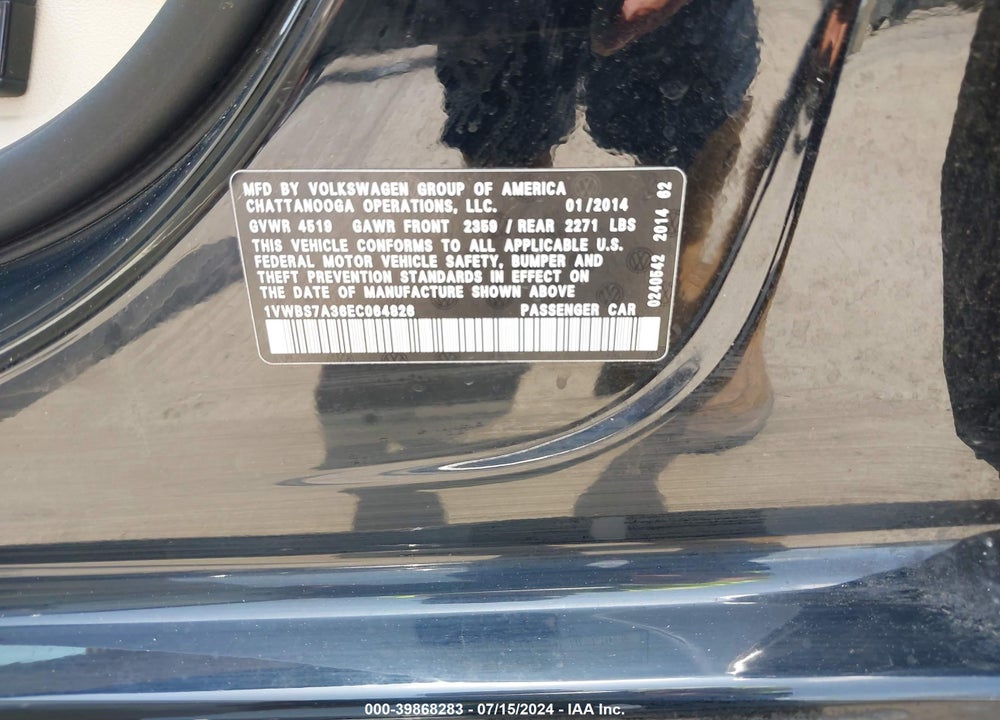 2014 VOLKSWAGEN PASSAT VIN: 1VWBS7A36EC064826