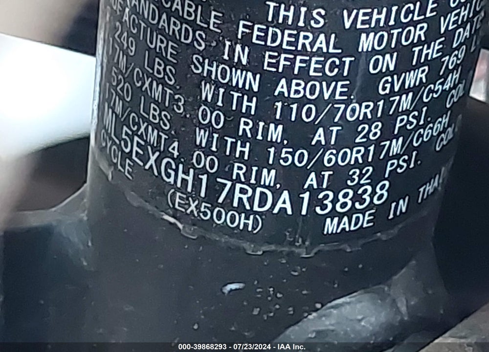 2024 KAWASAKI EX500 H VIN: ML5EXGH17RDA13838
